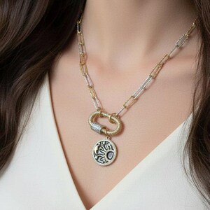 Black Enamel Celestial Pendant Carabiner Necklace, Gold/Silver - 20 inch - - LadybugfeetDesigns -