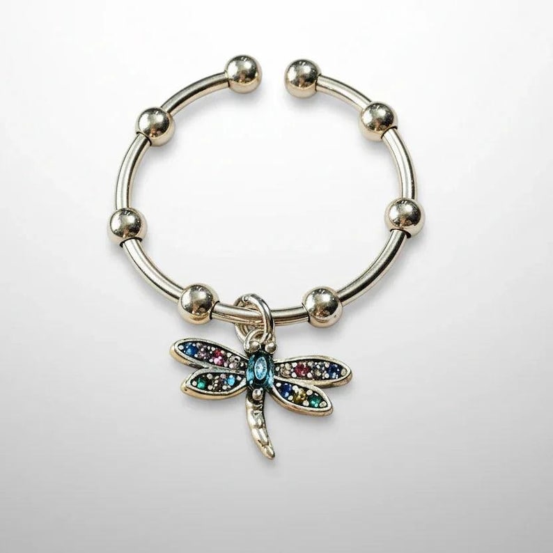 Sparkly Dragonfly Adjustable Charm Ring