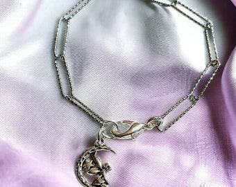 Silver Fairy Moon Paperclip Chain Bracelet