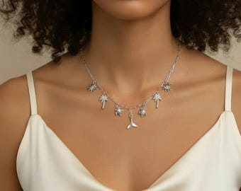 Tropic Vacation Multi Charm Link Necklace, .925 Sterling Silver - 20 inch