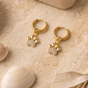 CZ Dog/Cat Paw Hoop earrings, Gold - 10mm - - LadybugfeetDesigns -