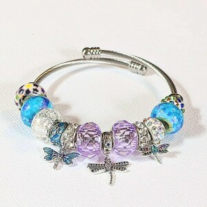 Dragonfly Euro Cuff Wrap Bracelet, Silver - - LadybugfeetDesigns -