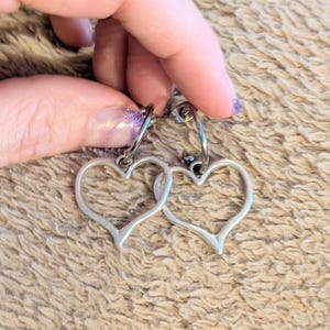 Rustic Heart Hoop Earrings, Silver - 16mm - - LadybugfeetDesigns -