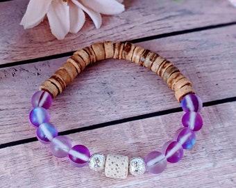 Iridescent Purple Mystic Aura Quartz Gemstone Diffuser bracelet