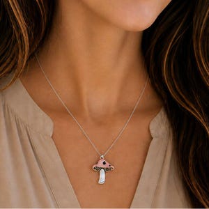Rustic Whimsical Mushroom Necklace, 20 inches - Silver - - LadybugfeetDesigns -