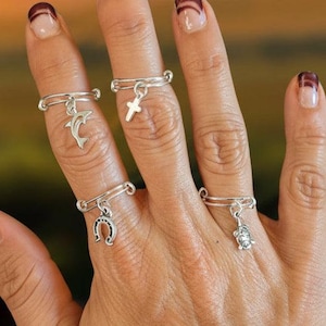 DESIGN YOUR Charm Ring, Adjustable .925 Sterling Silver charm dangle ring