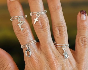 DESIGN YOUR Charm Ring, Adjustable .925 Sterling Silver charm dangle ring
