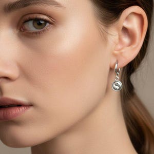 Yin Yang Huggie Hoop earrings, Silver - 12mm - - LadybugfeetDesigns -
