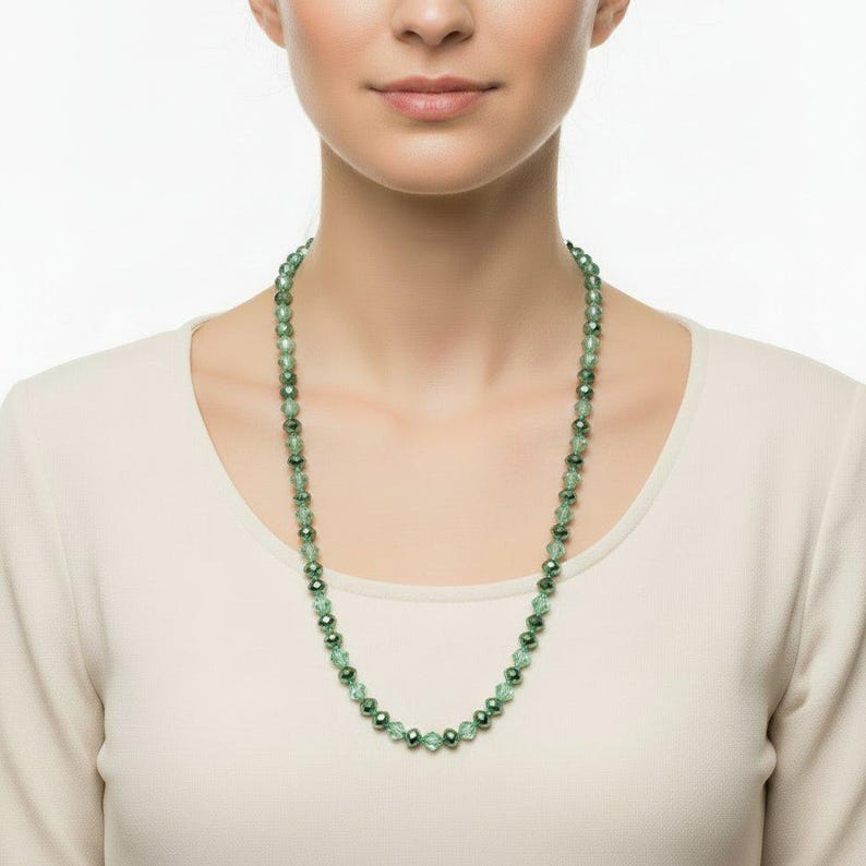 Turquoise AB Crystal Knotted Necklace -36 inch - - LadybugfeetDesigns -