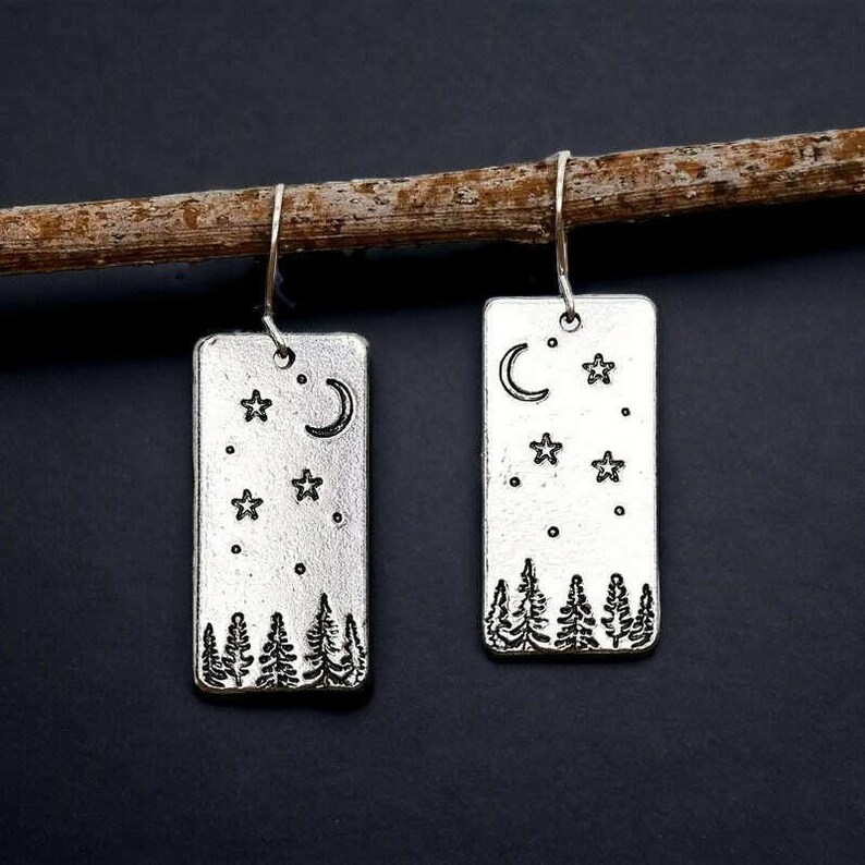 Starry Night in the Pines Dangle Earrings - - LadybugfeetDesigns -