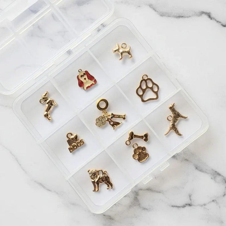 I love Dogs Charm Box - 10 pc., Gold - - LadybugfeetDesigns -