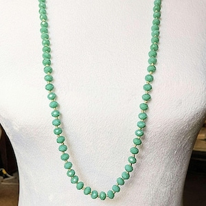 Turquoise Crystal Knotted Necklace -36 inch - - LadybugfeetDesigns -