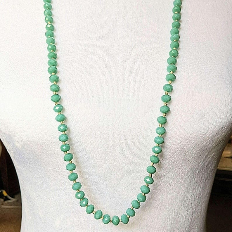 Turquoise Crystal Knotted Necklace -36 inch - - LadybugfeetDesigns -