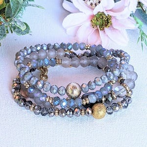 Regal Gray Crystal Endless wrap bracelet - - LadybugfeetDesigns -