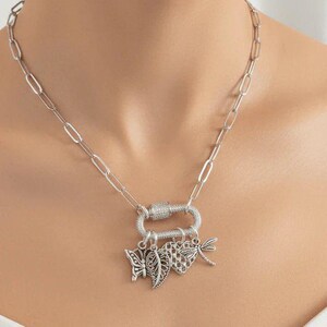 Nature & Love Carabiner Necklace, Silver - 20 inch - - LadybugfeetDesigns -