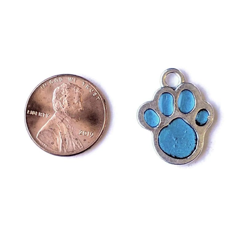 Light Blue Enamel Dog/Cat Paw Print Charm - - LadybugfeetDesigns -