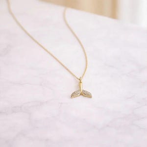 CZ Whale Tail necklace, Gold - 20 inch - - LadybugfeetDesigns -