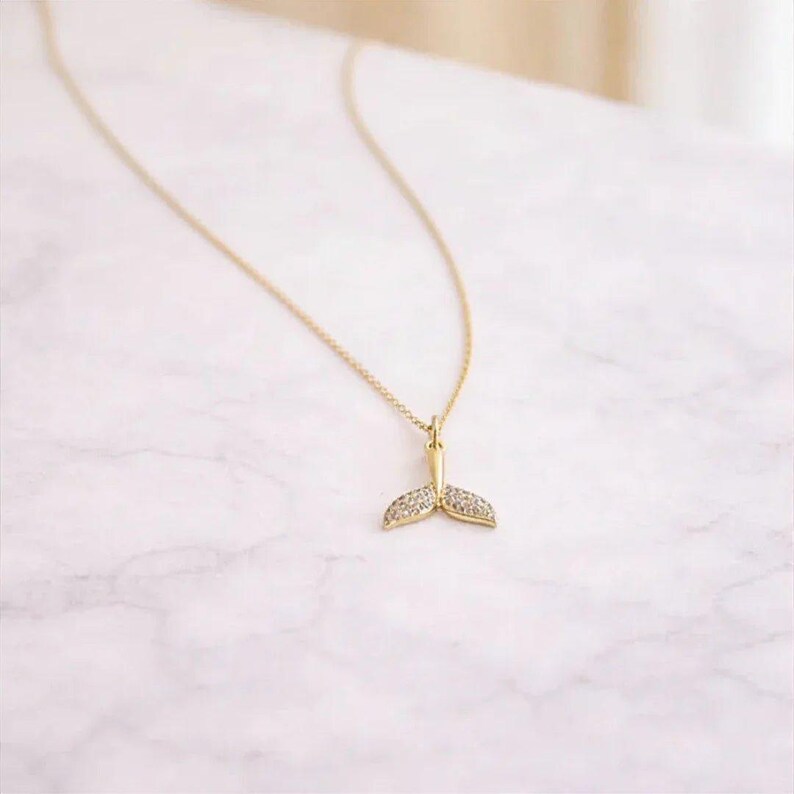CZ Whale Tail necklace, Gold - 20 inch - - LadybugfeetDesigns -
