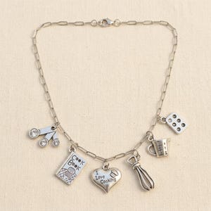 I Love Cooking Multi Charm Link Necklace, Silver - 20 inch - - LadybugfeetDesigns -