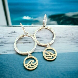 Sterling Double Hoop Sterling Wave Earrings, 3 in 1 Hoops - - LadybugfeetDesigns -