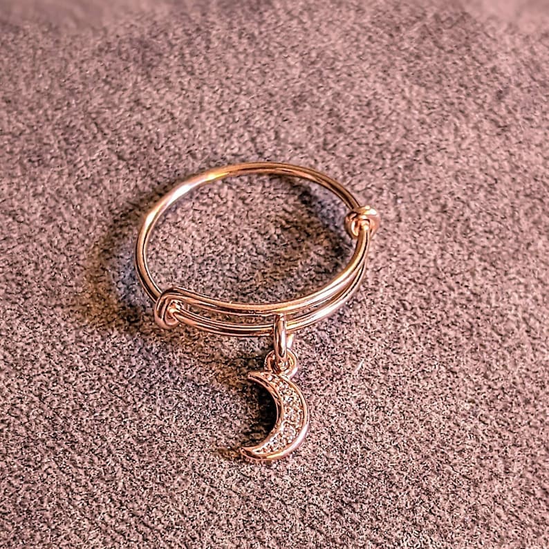 CZ 14k Rose Gold Filled Crescent Moon Ring 5-7 - - LadybugfeetDesigns -