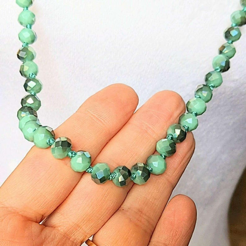 Turquoise AB Crystal Knotted Necklace -36 inch - - LadybugfeetDesigns -