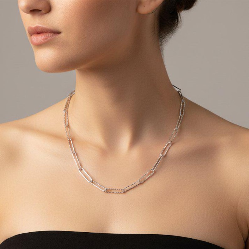 Diamond Cut Paperclip Chain necklace, Silver - 18- 24 inch - - LadybugfeetDesigns -