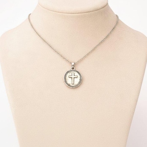 Hammered Cross Coin Necklace- Silver - 20 - 24 inch - - LadybugfeetDesigns -