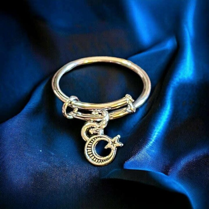 Moon Star Expandable Charm Ring - - LadybugfeetDesigns -