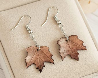 Maple Leaves Dangle Earrings, Silver