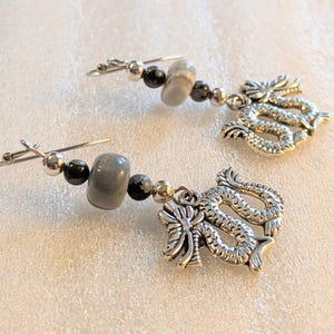 Dragon Boulder Opal Beaded Hook Earrings, Silver - - LadybugfeetDesigns -