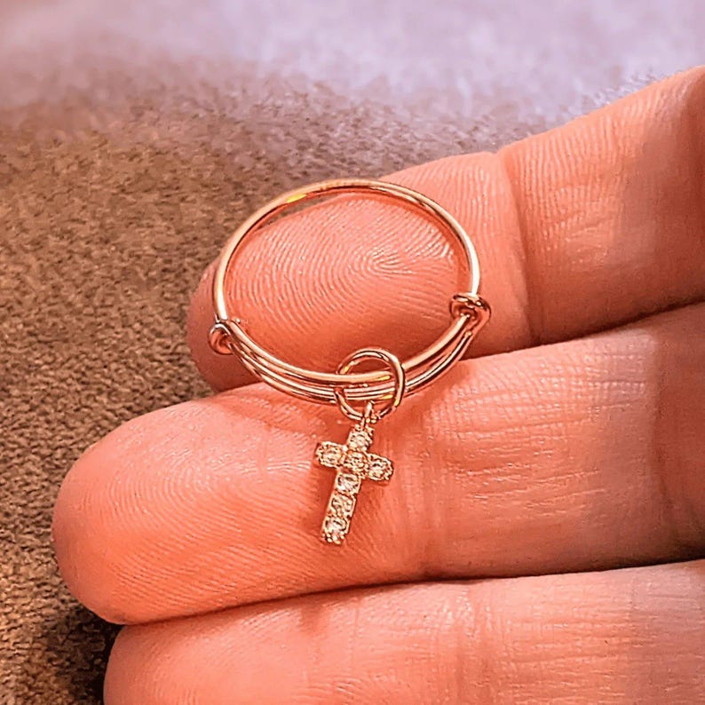 CZ Rose Gold Cross Ring 5-7 - - LadybugfeetDesigns -