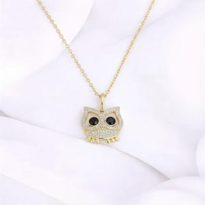 CZ Owl necklace, Gold - 20 inch - - LadybugfeetDesigns -