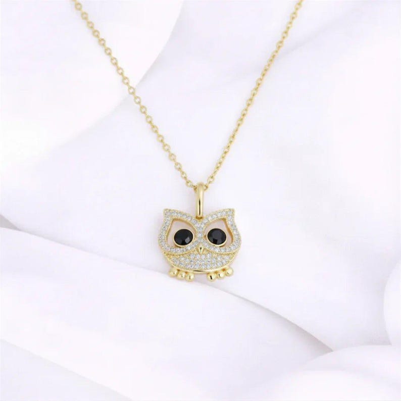 CZ Owl necklace, Gold - 20 inch - - LadybugfeetDesigns -