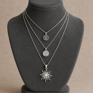 Energy, Power, Positivity Layered Necklace Set, Silver - - LadybugfeetDesigns -