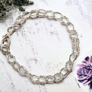 925 Sterling Silver Hammered Oval Link Charm Bracelet Base - D.i.y. - Build Your Charm Bracelet! - - LadybugfeetDesigns -