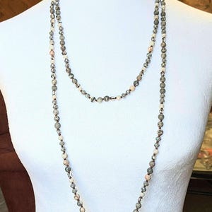 Pink Zebra Jasper Semi-Precious Gemstone Necklace - 60 inch - - LadybugfeetDesigns -