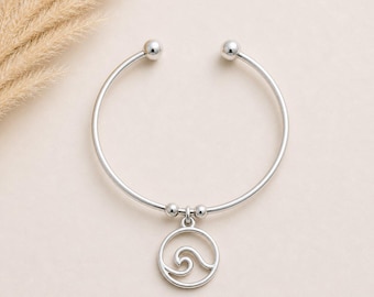 Ocean Wave Euro Bangle Cuff, Silver