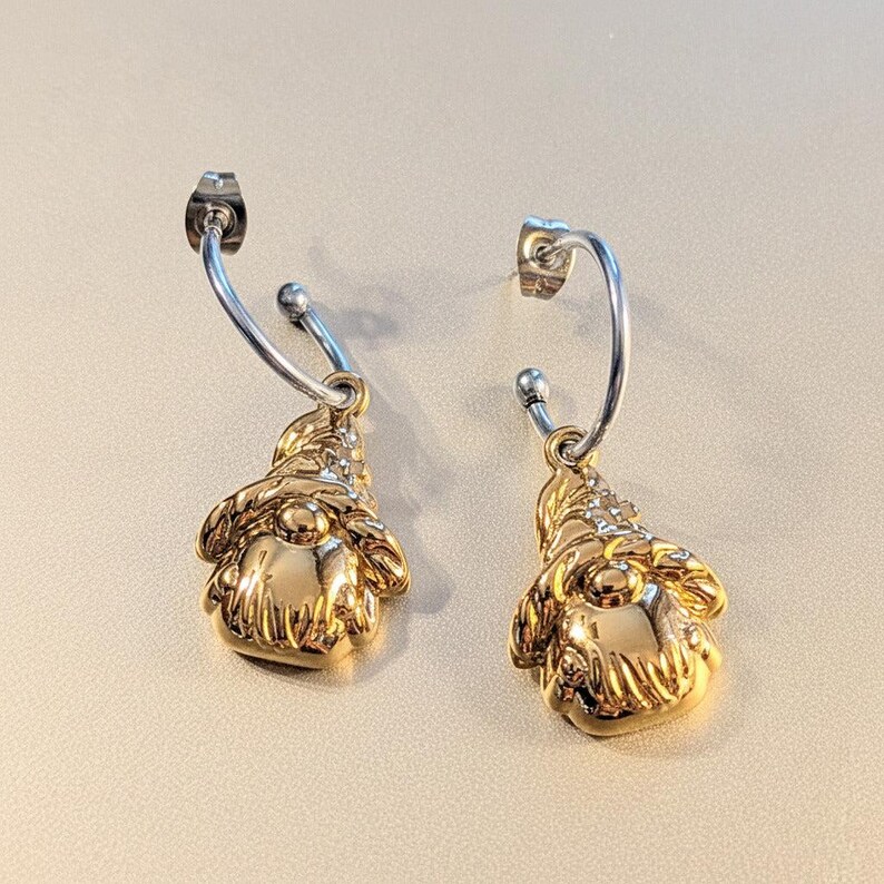 Two-Tone Gnome Hoop Earrings, Silver - 16mm - - LadybugfeetDesigns -
