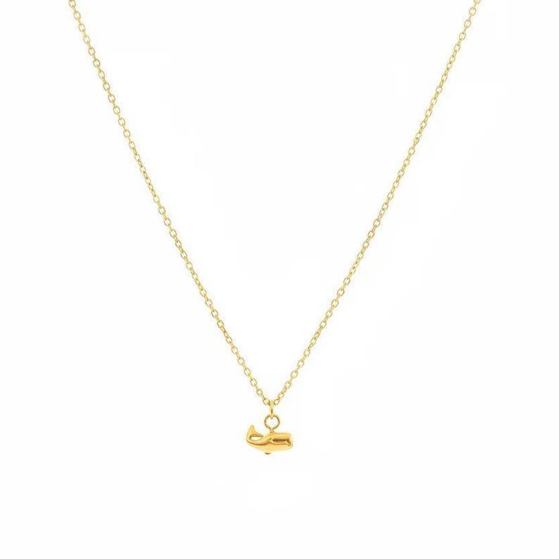 Whale necklace, Gold - 20 inch - - LadybugfeetDesigns -