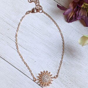 CZ Diamond Starburst Sun Rose Gold Chain Bracelet - - LadybugfeetDesigns -