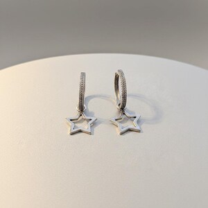 Silver Rhodium CZ Hoop earrings, Hoop Drop, 20mm - - LadybugfeetDesigns -