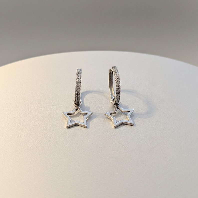 Silver Rhodium CZ Hoop earrings, Hoop Drop, 20mm - - LadybugfeetDesigns -