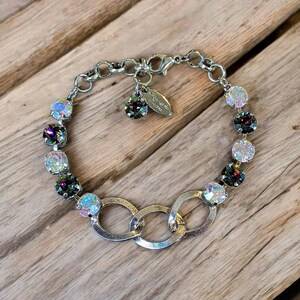 Multi Colored Faceted Crystal Chain Link Bracelet - - LadybugfeetDesigns -