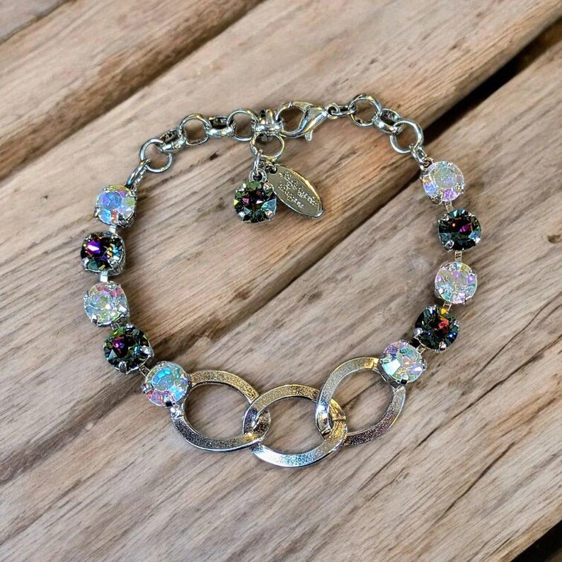 Multi Colored Faceted Crystal Chain Link Bracelet - - LadybugfeetDesigns -