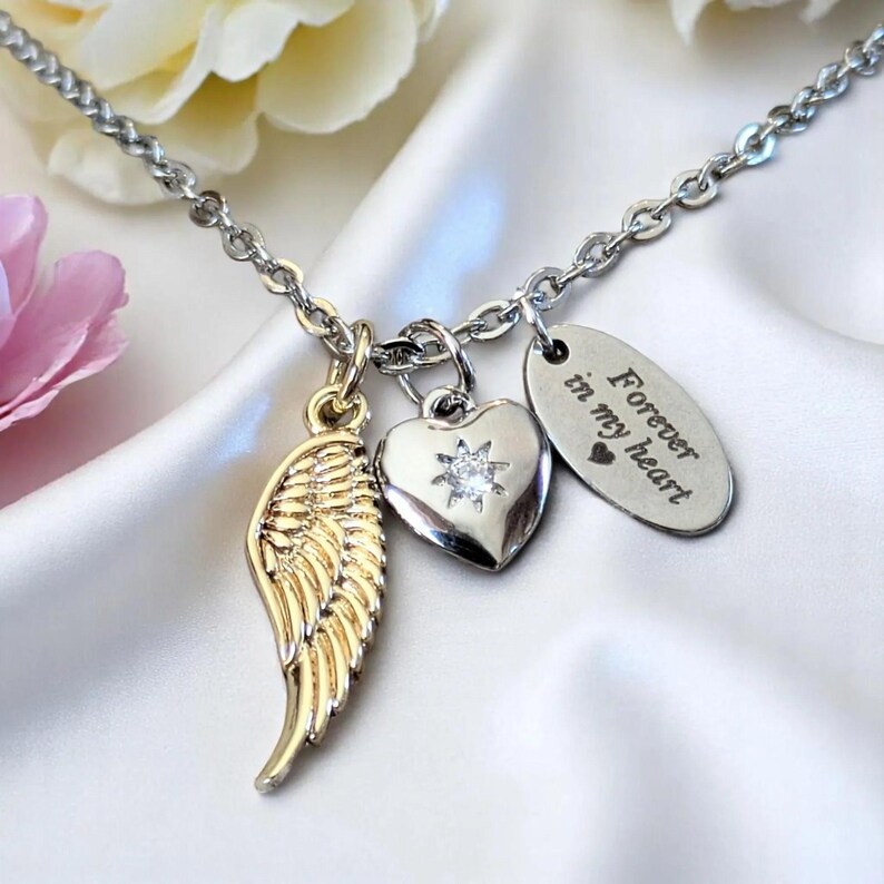 Forever in my Heart Memory necklace, Silver - 20 inch - - LadybugfeetDesigns -