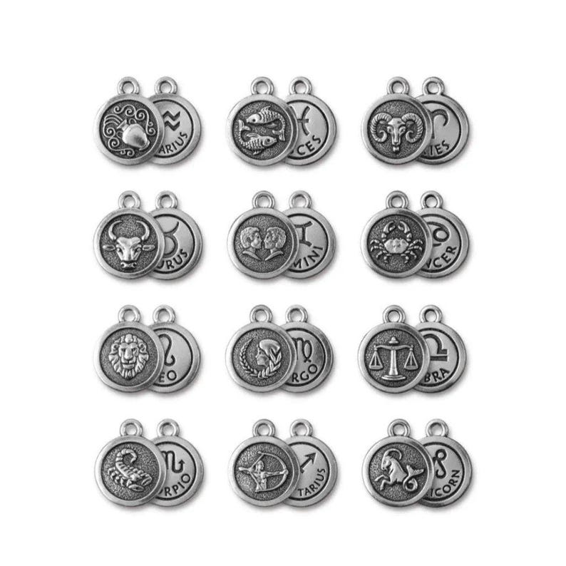 Double Sided Zodiac Coin Necklace, Silver - 24 inch - - LadybugfeetDesigns -