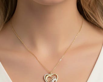 Sun Moon Heart necklace, Gold - 20 inch