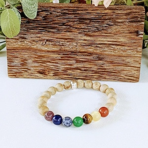 Sandalwood Chakra Bead Diffuser Bracelet, Energy & Balance - - LadybugfeetDesigns -