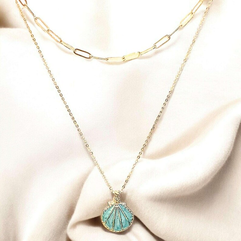 Blue Scallop Shell necklace set, Gold - - LadybugfeetDesigns -